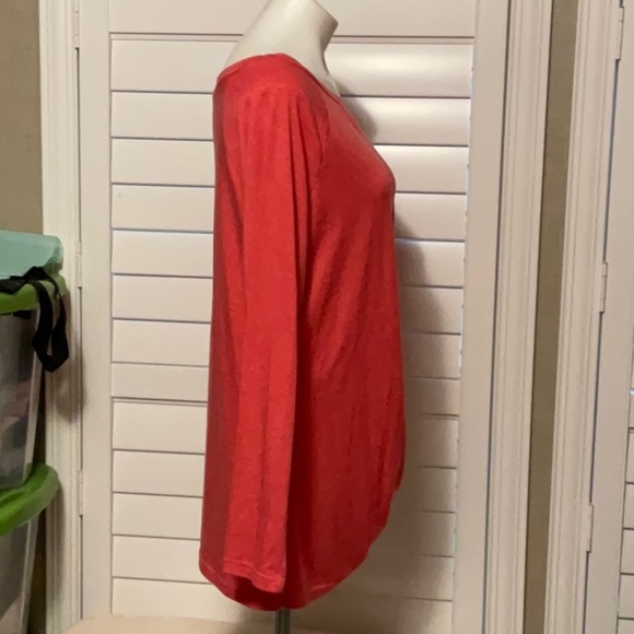 Red Asymmetrical Long Sleeve Top with Tie Front - Picture 2 of 7